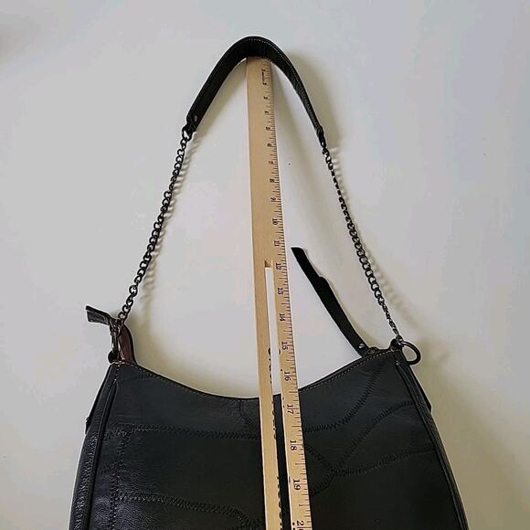 Vaan & Co Supple Leather Carbon Black Hobo Shoulder Bag Chain Strap Classic - Picture 10 of 12